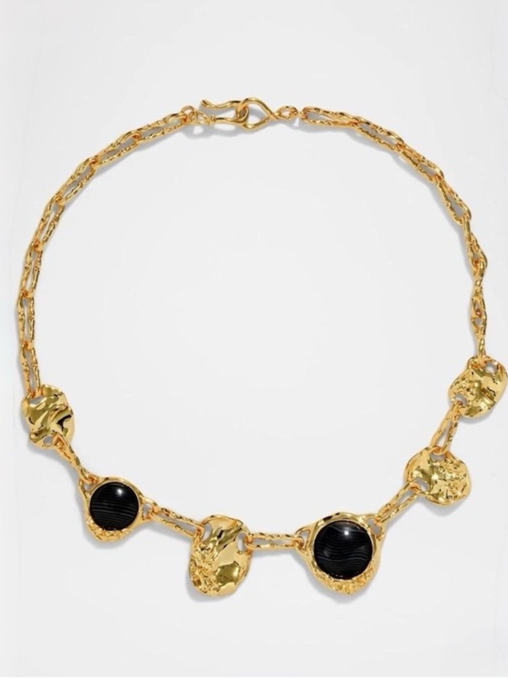 NEW Alexis Bittar Brut Coin Necklace - Agate Black Brown Molten Gold AU28